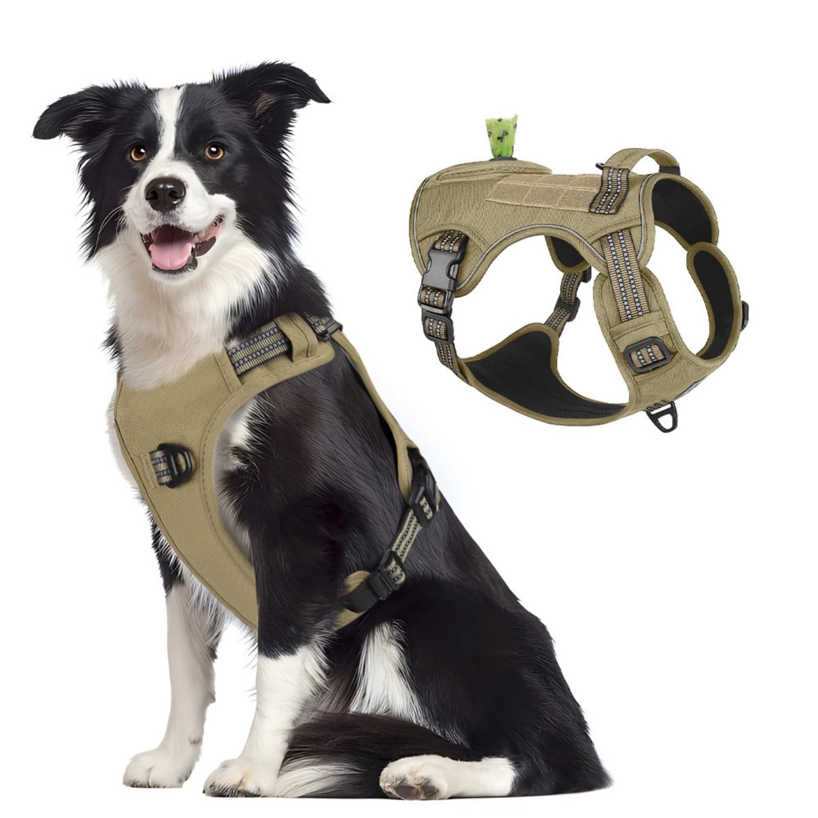 Arnes para Perro, Arnés Antitirones Ajustable con Reflectante y Asa de Control, Transpirable Arneses Chaleco para Perro Grande Mediano Pequeño (Caqui, S)