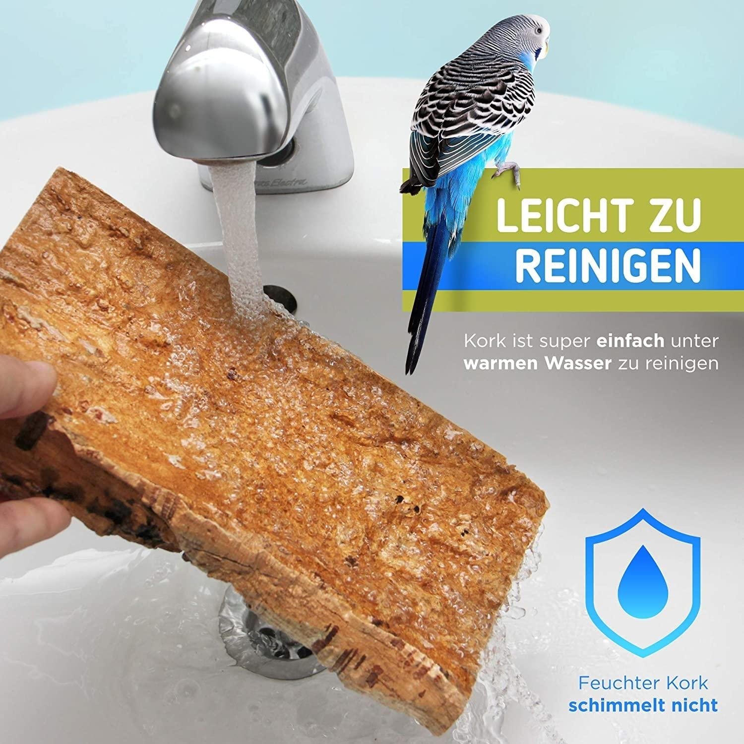 Vogelgaleria® Spannende Korkschaukel M, Vogelschaukel, Sitzbrett und Pickstein zugleich