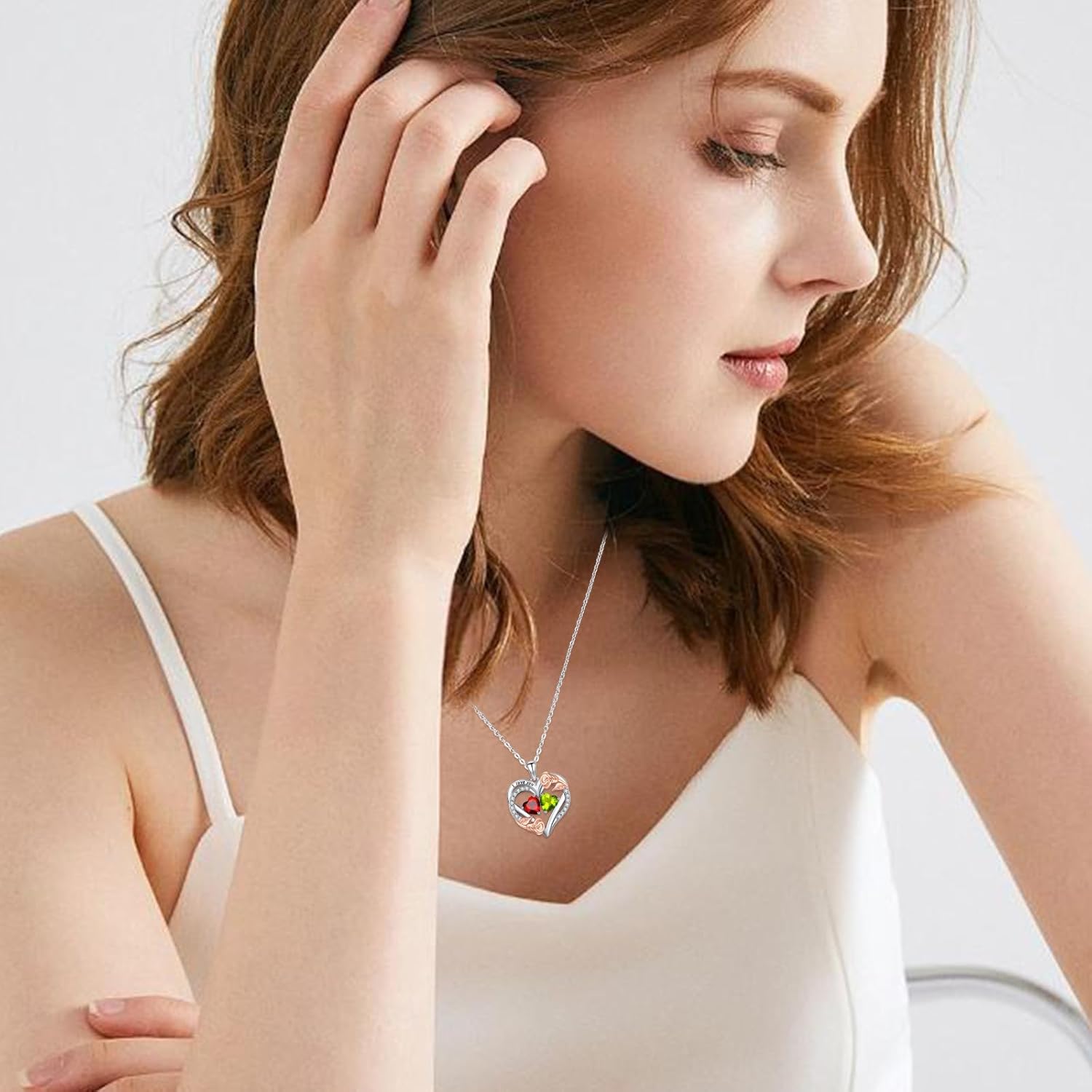 Birthstone Necklace for Women Mom, Heart Pendant Necklace, Birthday Rose Flower Necklace,Mothers Family Birth Stone Jewelry, Anniversary Birthday Gift for Wife Her - Image 4