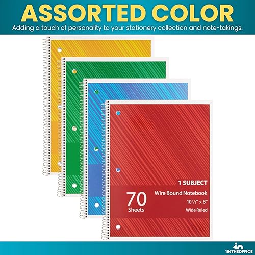 Miniatura 5 de 1InTheOffice Cuaderno de espiral con rayas universitarias de 10.5 x 7.5 pulgadas, cuadernos de 1 materia, cuadernos de espiral encuadernados con