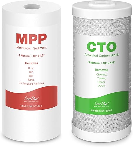 Miniatura 18 de SimPure Cartuchos de filtro de agua para toda la casa 5 micrones 20" x 4.5" PP+GAC+CTO Juego de filtros de carbono y sedimentos de 3 etapas