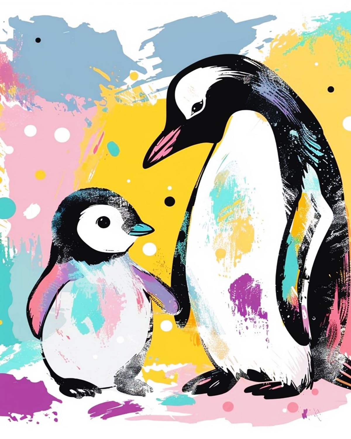 LIUBAISHI Paint by Numbers for Adults, Penguin Mother and Baby, 40x50 cm Acrylic Canvas Painting Kit