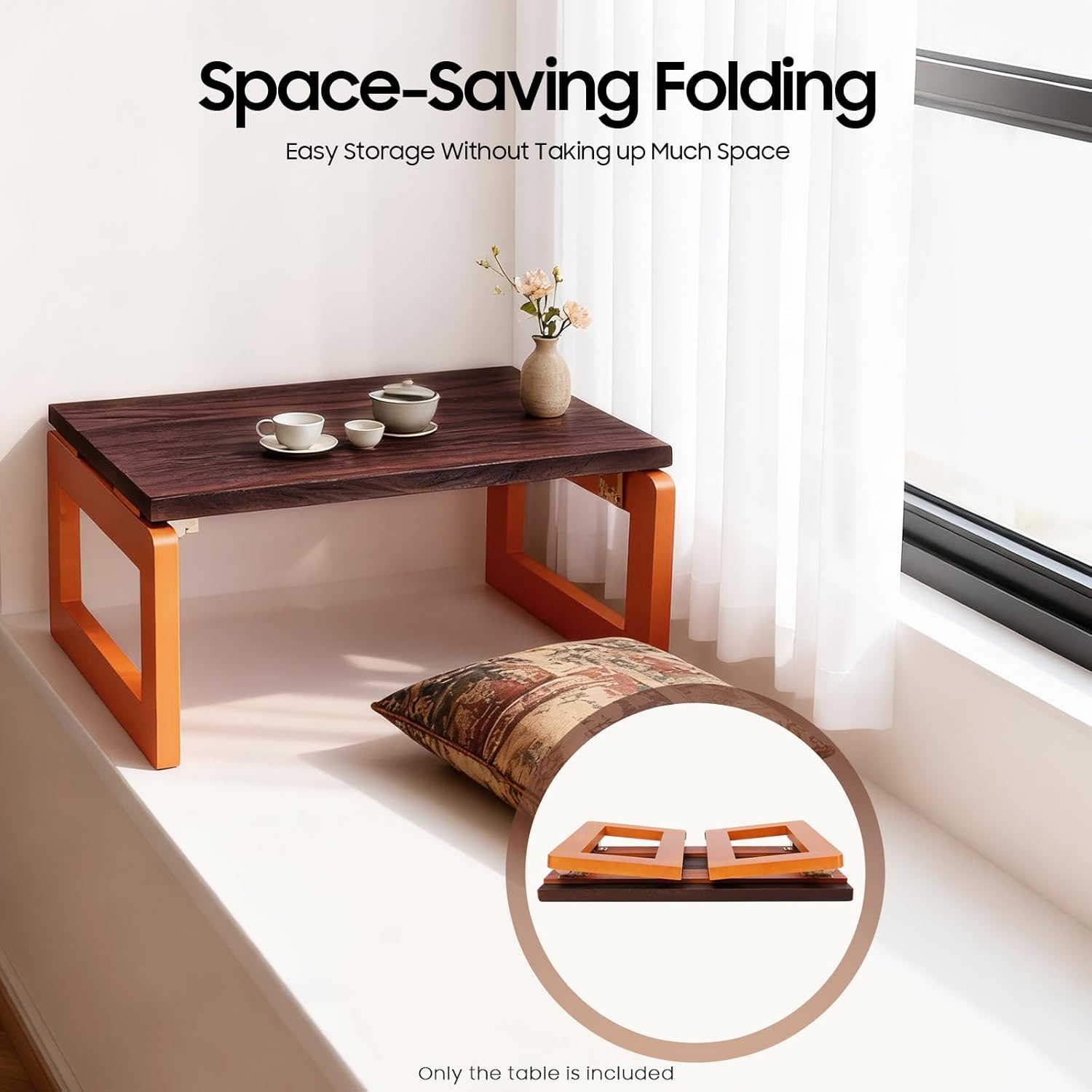 Foldable Coffee Table, 23.62 * 15.74 * 11.81in Portable Low Picnic Table Portable Bed Laptop Desk Bed Collapsable Small Coffee Desk for Balconies Bay Windows Bedrooms
