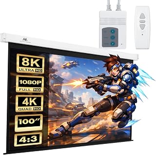 Maclean MC-592 Elektryczny Ekran Projekcyjny, Podwieszane Mobilne Płótno, Przenośny Ścienny Ekran Służący Jako Kino Domowe, Przekątna Obrazu 100” Format Obrazu 4:3 Wymiary Ekranu 200×150