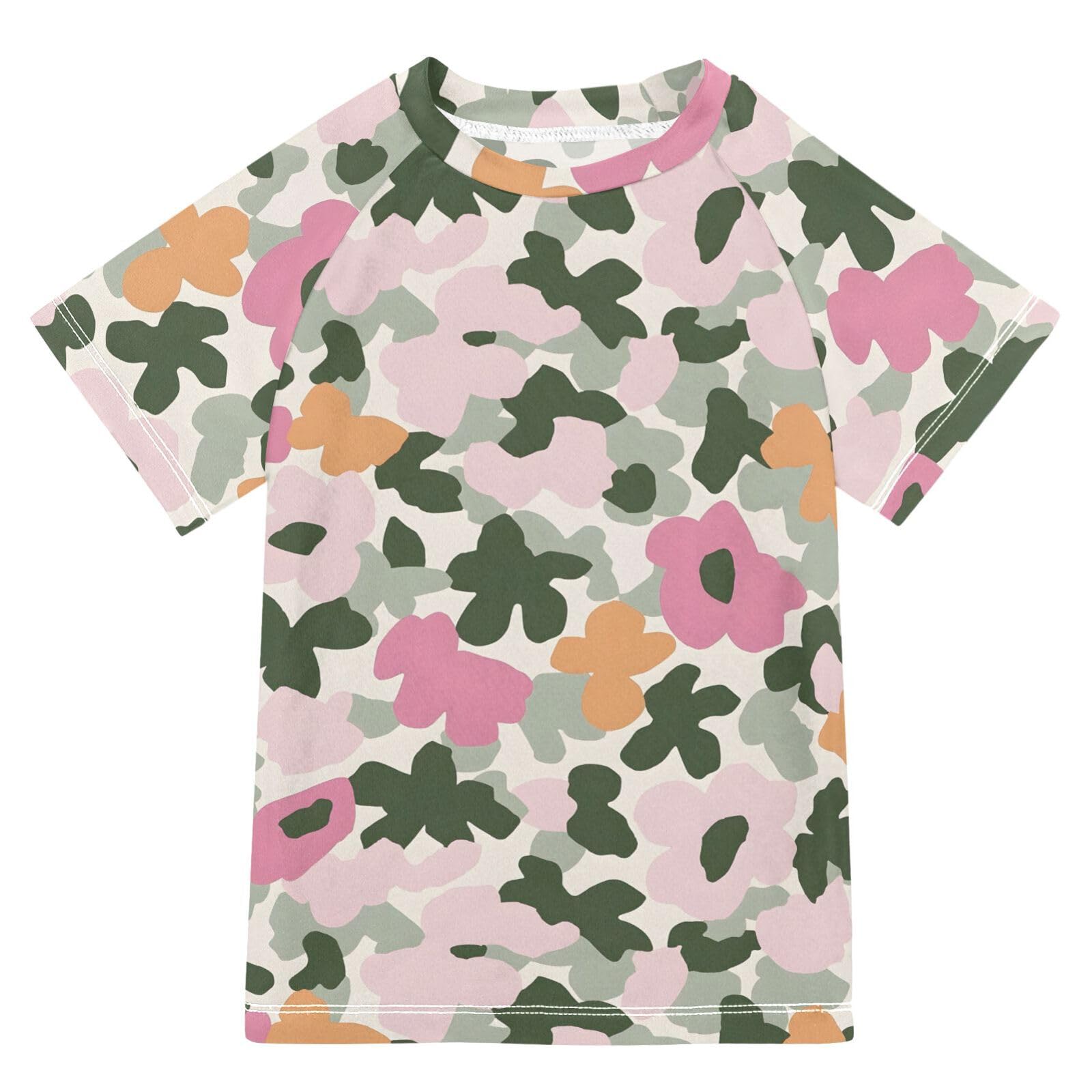 ALAZA Boys Swim Shirt Short Sleeve Rash Guard for Boys Girls UPF 50+ Spotted Gouache Print 9-10T