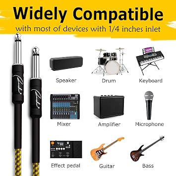 Ranch Guitar Cable 10 ft Coild Electric Instrument Cables Bass AMP Cord