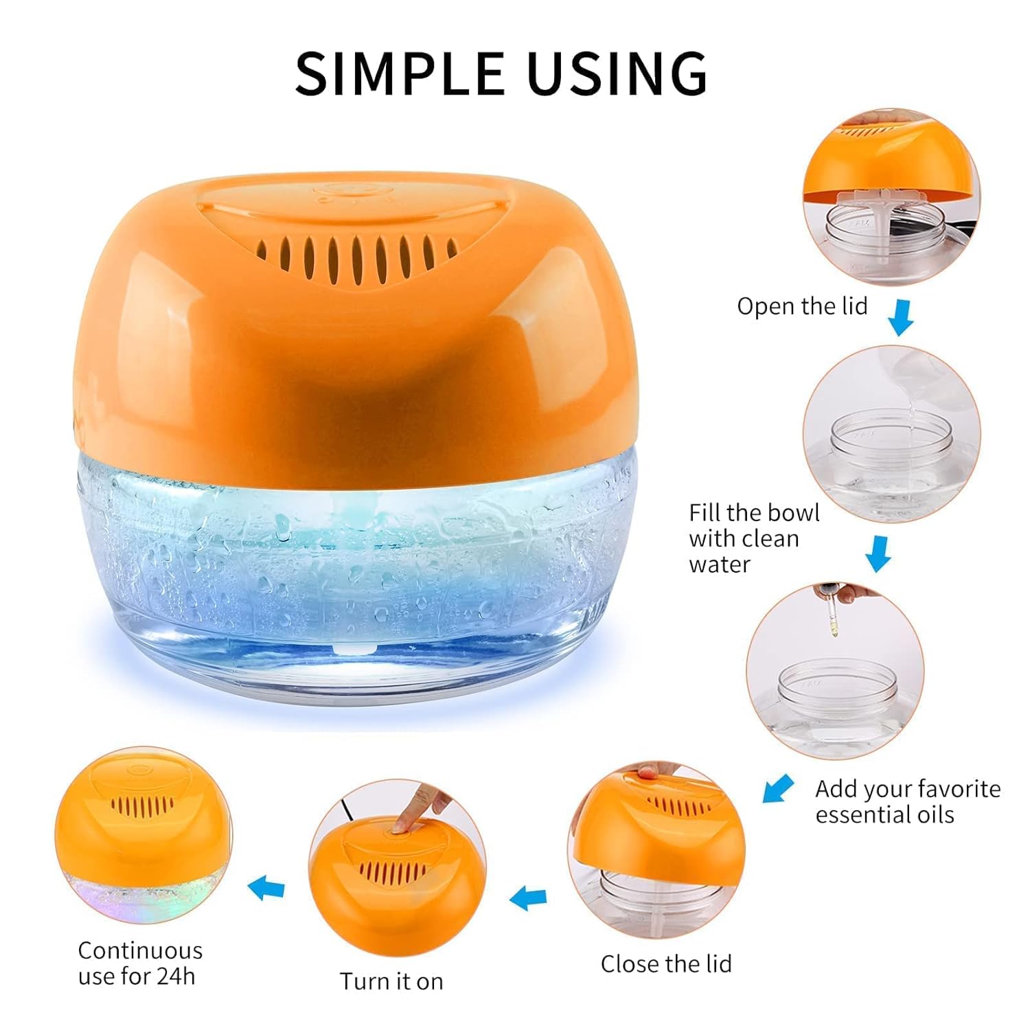 Water-Based Purifier Air Washer, Revitalizer with 7 Color Lights- Plus Lavender, Aqua Lily, Breathe Easy, Ocean Mist, Neverland, Water Hyacinth, 15ml Each