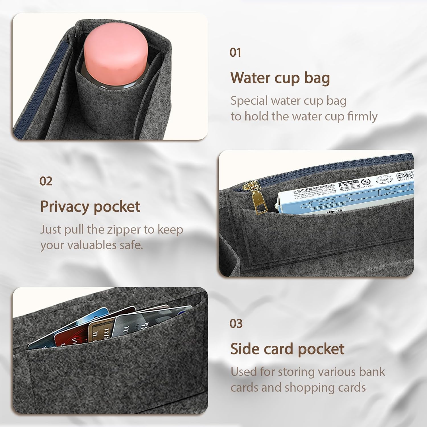 Lckaey Purse Organizer for Hermes birkin bag 35 Felt organizer insert Y013grey-L