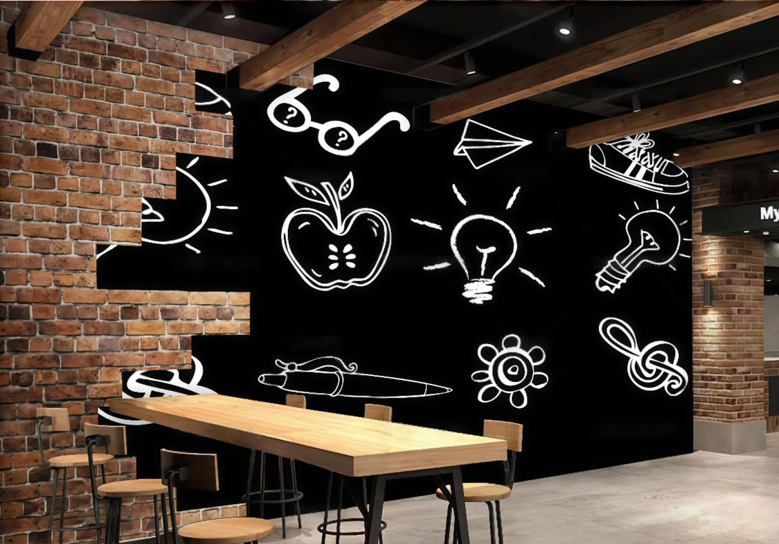 XDOUBAO Wallpaper Nostalgic Brick Wall Hand-Painted Chalk Painting Dessert Shop Theme Mall Afternoon Tea Western Restaurant Background Wall Wallpaper Coffee Shop Mural,3D,150x105cm