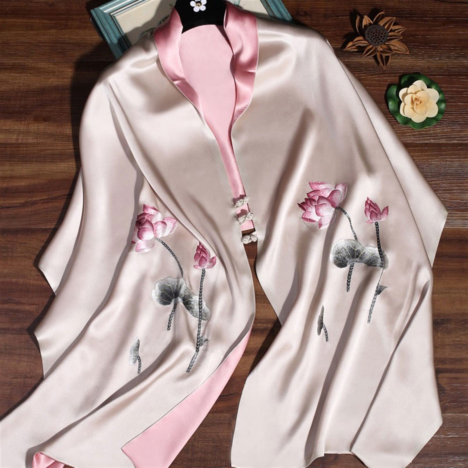Szal Szalik Jedwabny szal noś go poza sukienką chińskie tradycyjne ręcznie haftowane szaliki wysokiej jakości jedwab duży szal Szalik damski (Color : Pink, Size : 190 * 55cm)