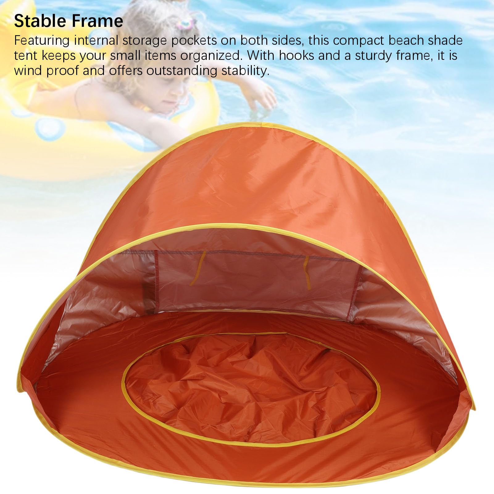 Tente de plage, protection solaire pop-up avec protection UV UPF 50+ et piscine pour bébé intégrée, portable, légère, montage facile pour les tout-petits, les voyages en plein air, le camping