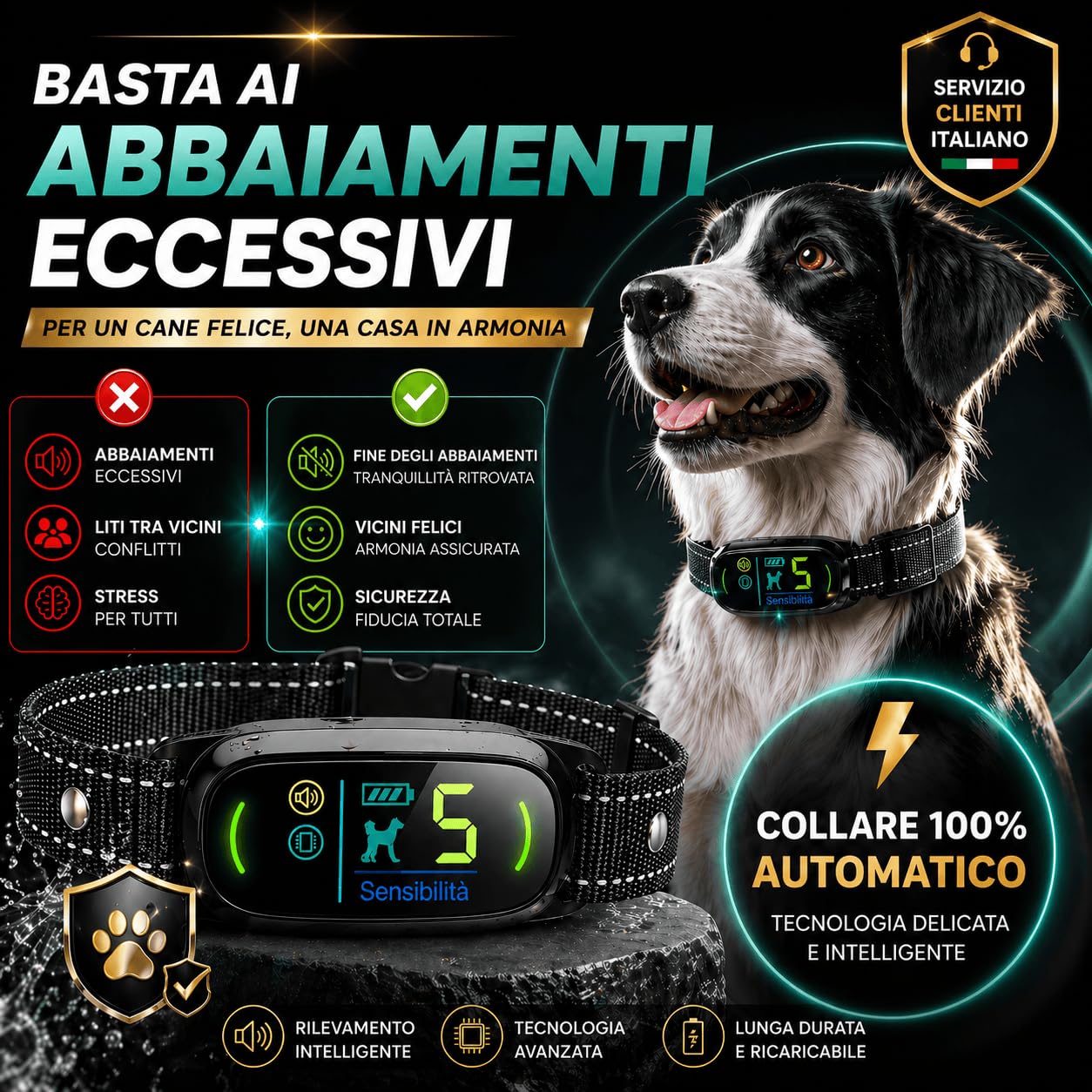 PAWPRO Collare Antiabbaio per Cani | Conforme Nuova Legge Benessere Animali 2024 | Intelligenza artificiale, Rilevamento Dell'Abbaiare, Schermo Colori | 3 modalità BEEP, Vibrazione, BEEP+Vibrazione