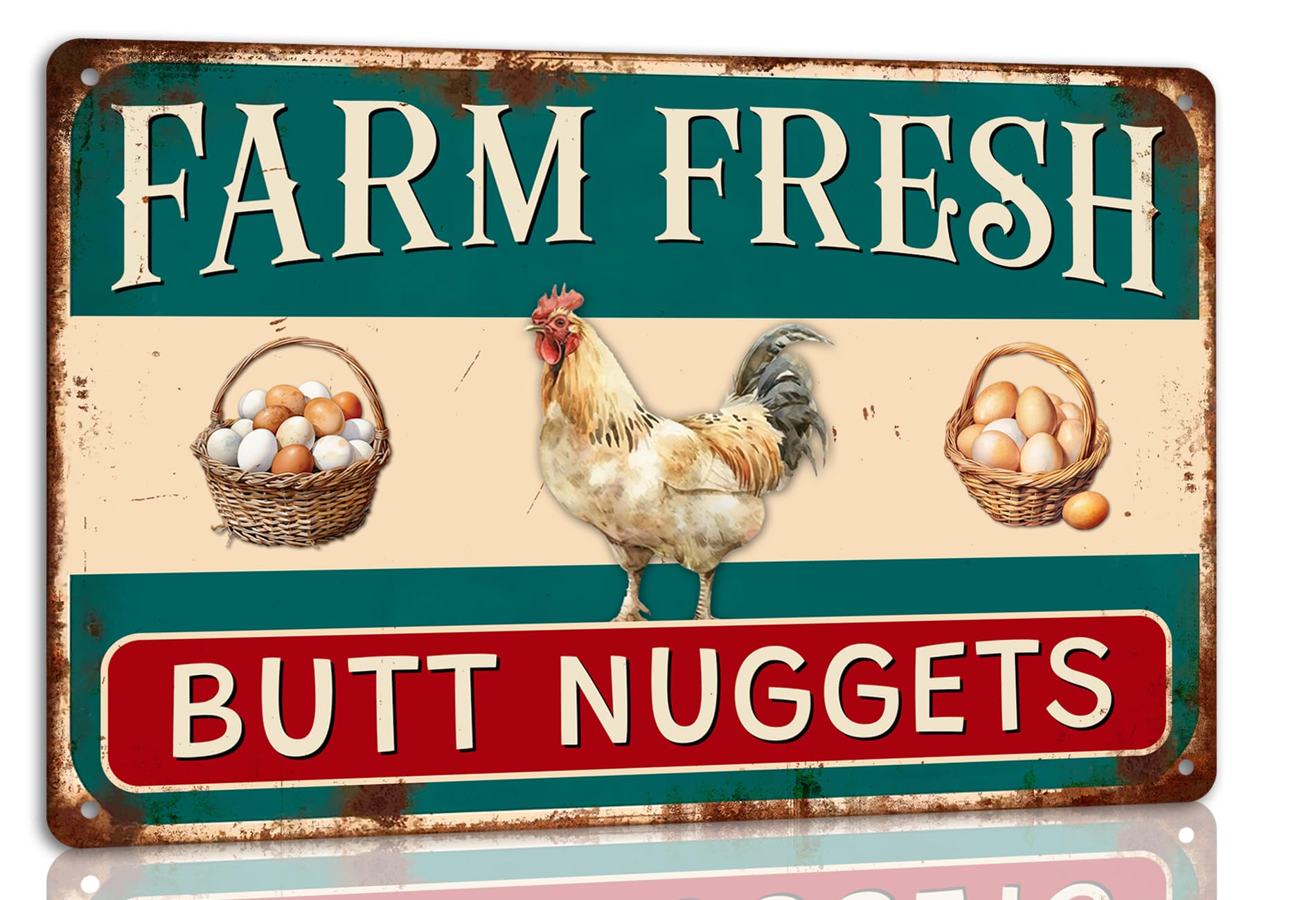 SMAZDFXX Farm Fresh Butt Nuggets Metal Tin Sign Funny Chicken Coop Sign For Farmhouse Coop Funny Outdoor Chicken Yard Wall Decor 12"x16"