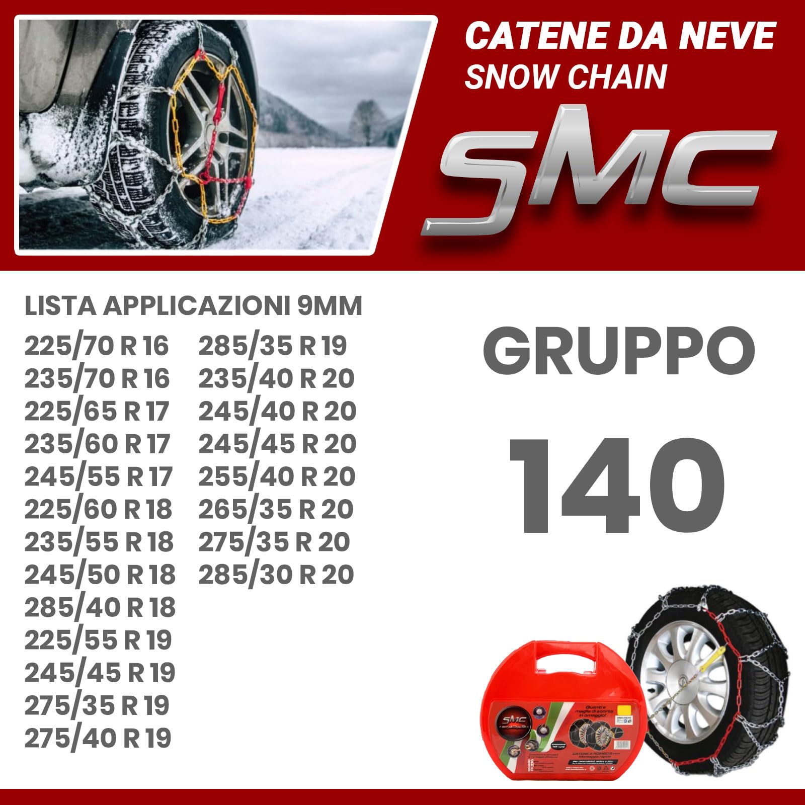 SMC Catene da Neve OMOLOGATE O-Norm TUV 9mm per Pneumatici GOMME 225/60 R 18