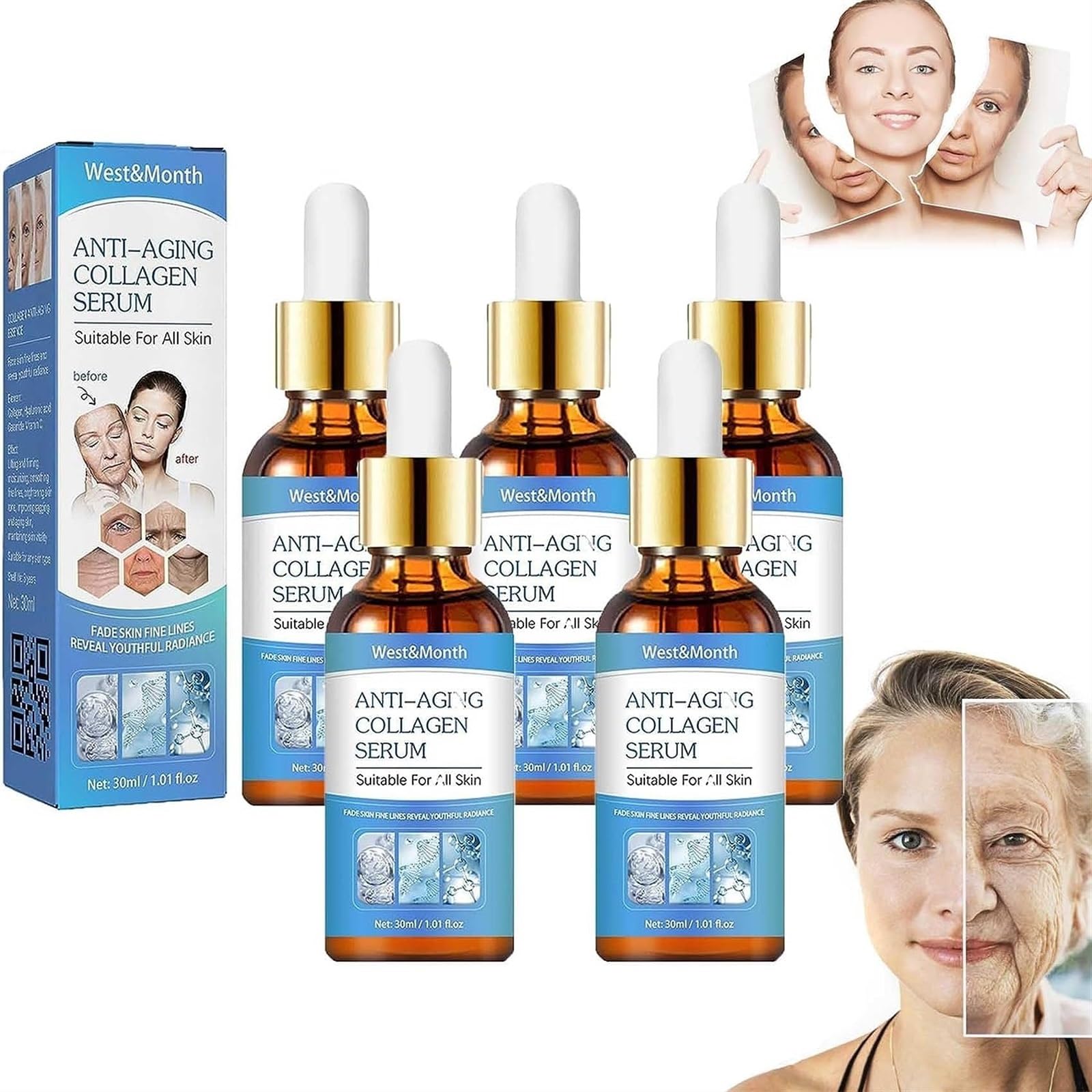 2023 New West and Month Anti Aging Collagen Serum, West & Month Anti Aging Collagen Serum,Advanced Collagen Boost Anti Aging Serum for Face, Anti-Wrinkle Serum for Restore Youthful Appearance (Color