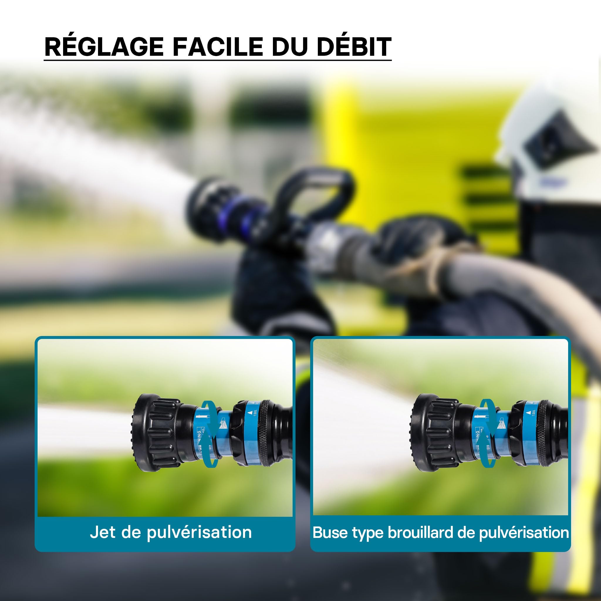 Wiltec Lance d’incendie polyvalent – Storz C – 150/200 / 350/500 l/min – Réglage en continu – Intervention secours Sapeur pompier Chantier