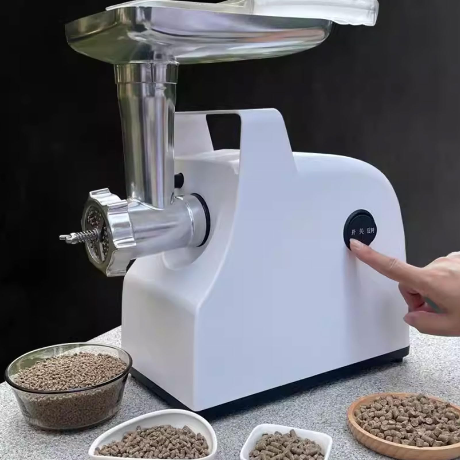 Macchina elettrica a pellet per mangime per animali da 500 W con piastre da 2,5/5,0/7,5 mm per esche per pesci, semi di uccello, gatto, cane, mughetto e cibo per animali domestici