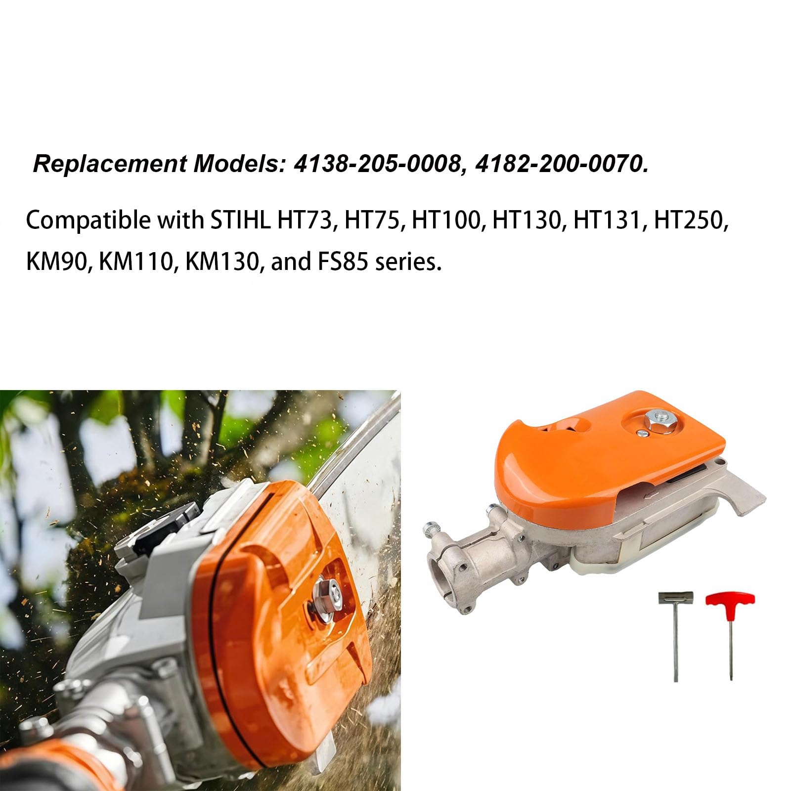 Caja de engranajes para sierra de poste con herramientas de desmontaje, cabezal de engranaje, caja de cambios, cortador de árbol, herramienta de engranajes compatible con STIHL HT73 HT75 HT100 HT130