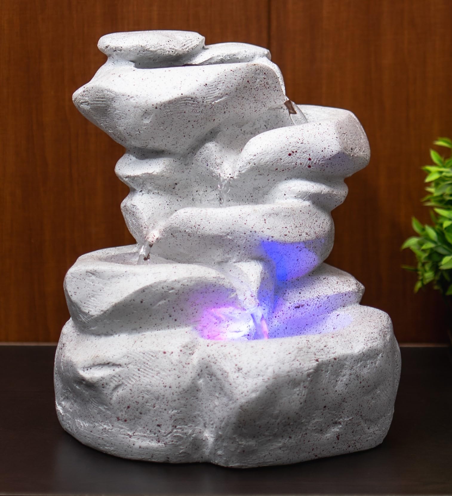 Rockery Table top Water Fountain for Home Decoration (White Stone Finish), Fountain for Home with Led Lights, Water Fountain for Home Decor, Tabletop Fountain-image-3