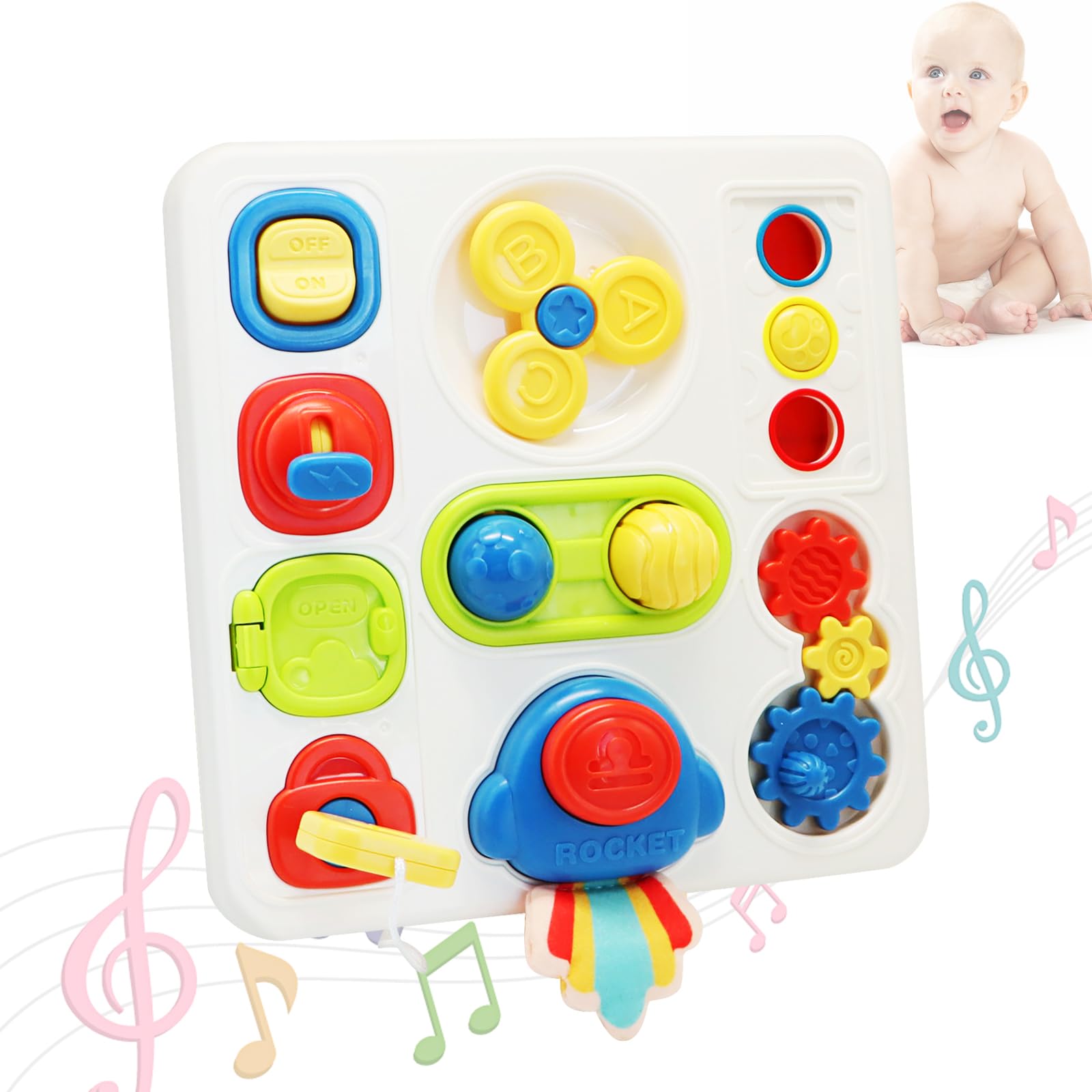 Aleker Montessori Busy Board for Toddler 1 2 3 Year Old, Musical Sensory Toy for Autism, Early Development & Activity Toy for Fine Motor Skills, Educational Learning Toys Travel Toys for Boys Girls