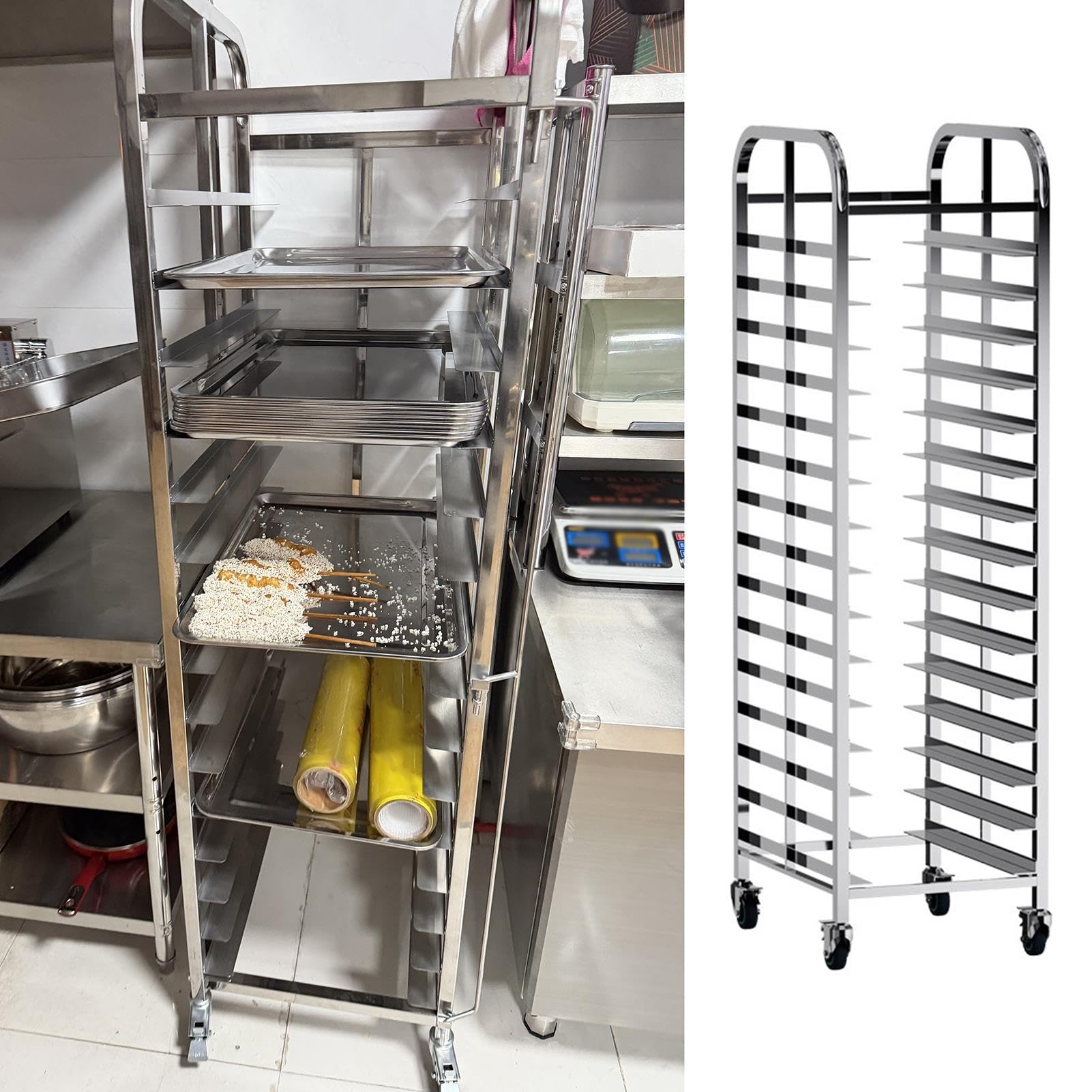 Carro Bandejas Horno Estanterías para Panadería de 15 Niveles con Ruedas