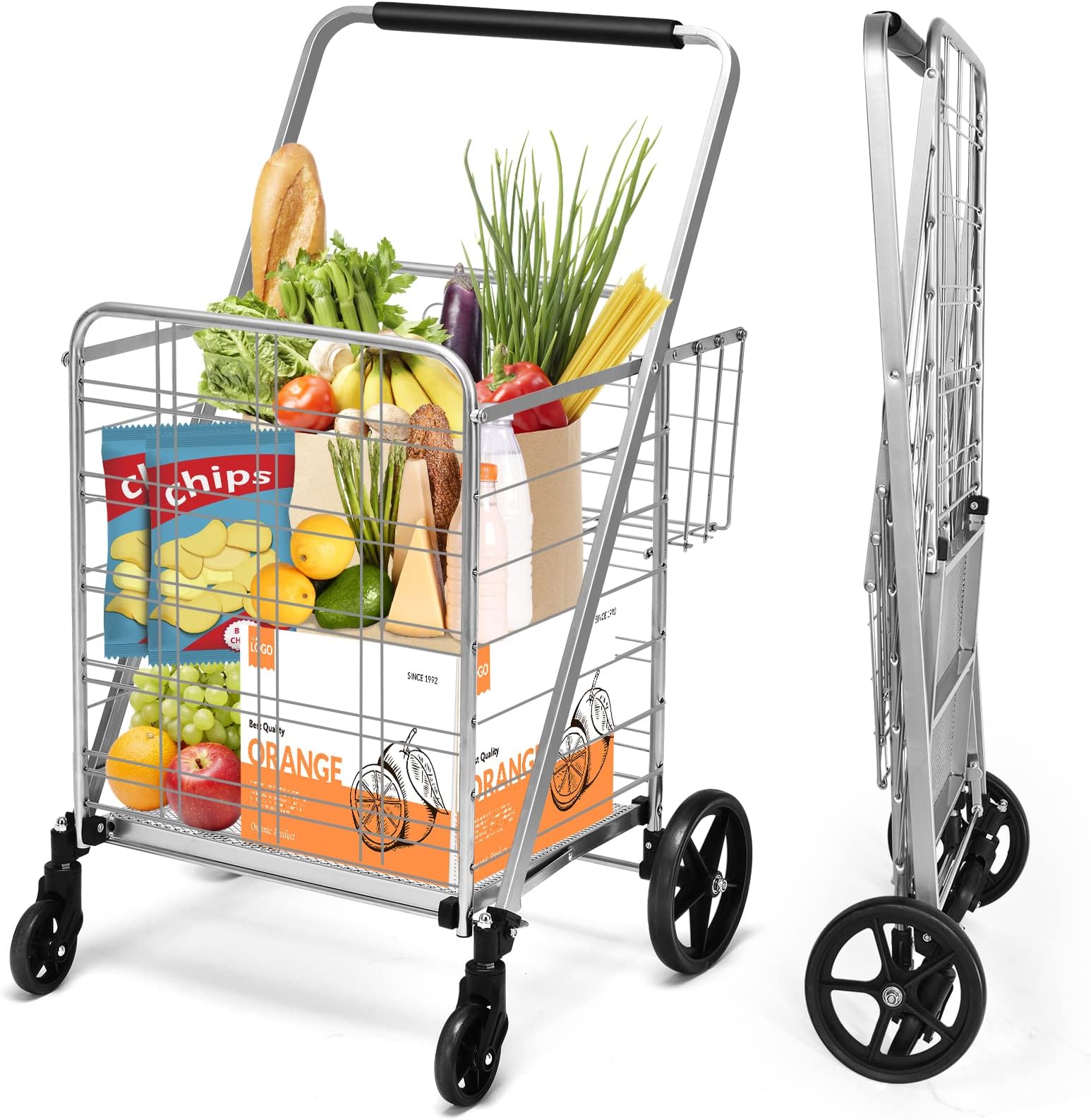 Goplus Jumbo Folding Shopping Cart with Rolling Swivel