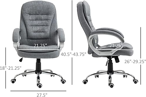 Miniatura 3 de Vinsetto High Back Home Office Chair Executive Computer Chair with Adjustable Height, Upholstered Thick Padding Headrest and Armrest - Grey
