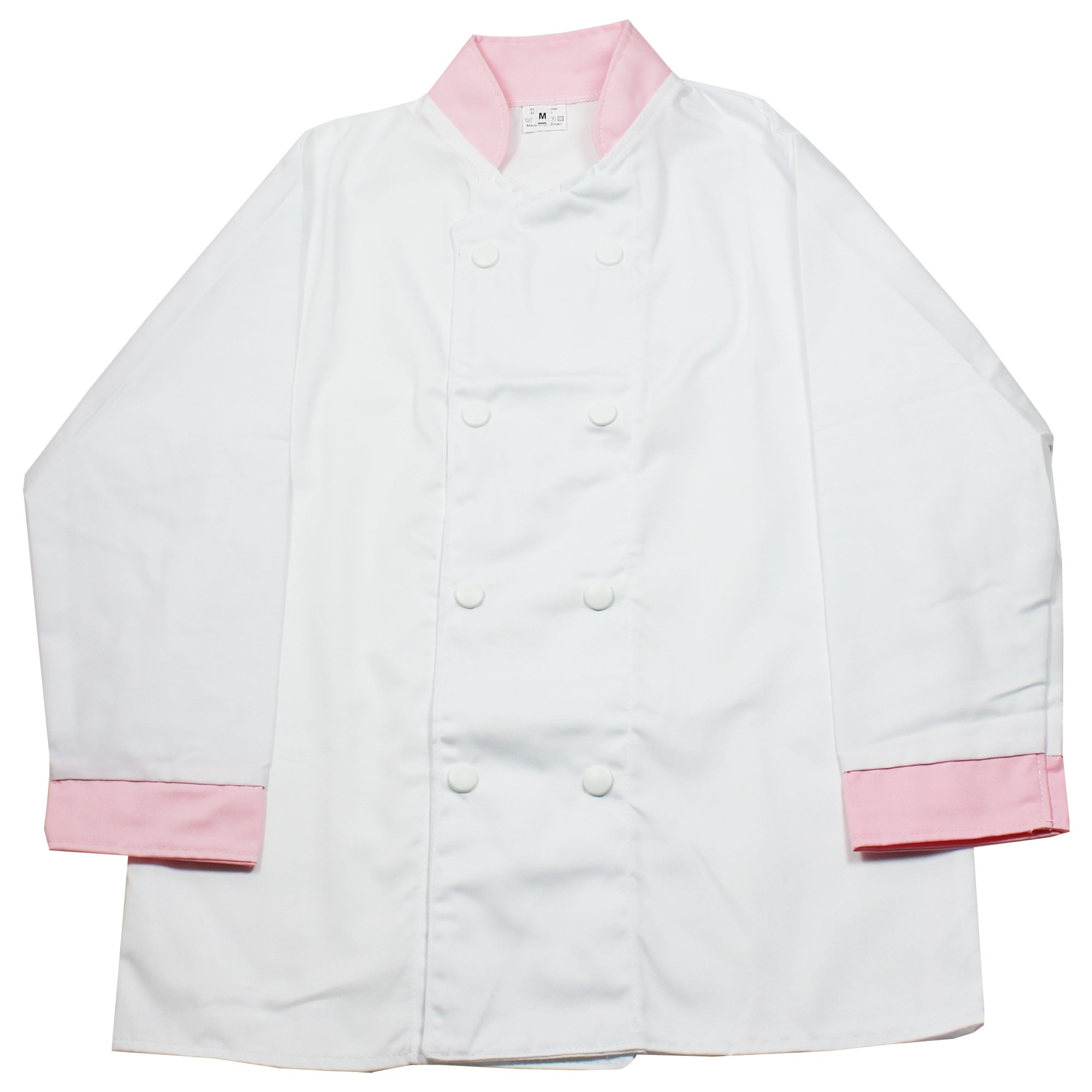 littlechef-bigchef Childrens Kitchen Cooking Fun Pink Collar and Cuff Chefs Jackets Various Sizes (7-9 years)