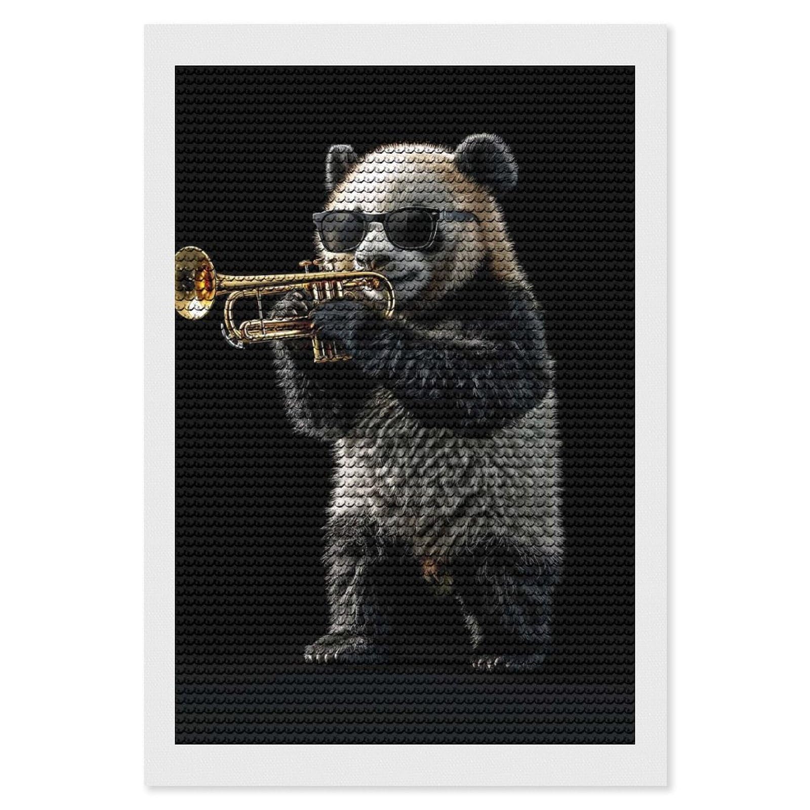 Junmoney Panda Trumpet Diamond Painting Canvas Set 8"x12", Full Kit Included, Calming Craft to Unwind, Farmhouse Decor, Christmas Gift