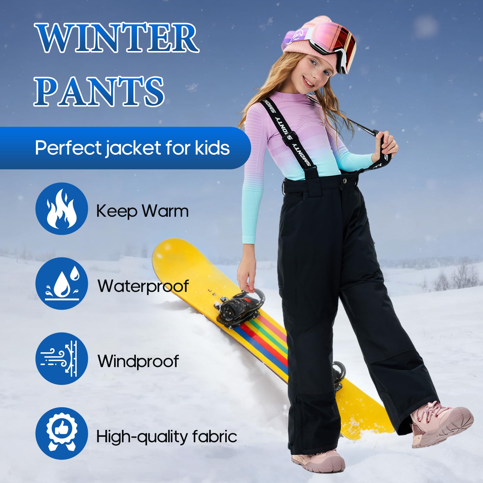 SMONTY Skihose für Kinder Mädchen Winter Wasserdicht Winddicht Warme Snowboard-Rückenhose