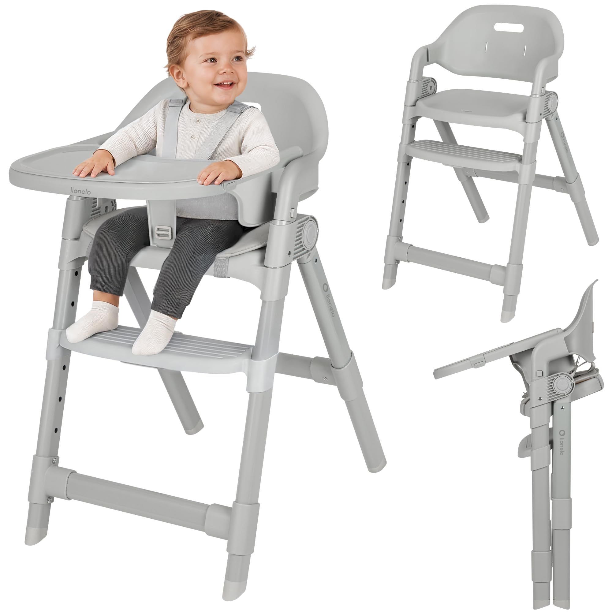 Lionelo Matt Trona Evolutiva Bebé 3 en 1, Plegable, Gris | Desde 6 Meses hasta 110 kg, Reposapiés y Asiento Ajustables, Bandeja Lavavajillas, Arnés 5 Puntos, Cojín, Fácil Limpieza