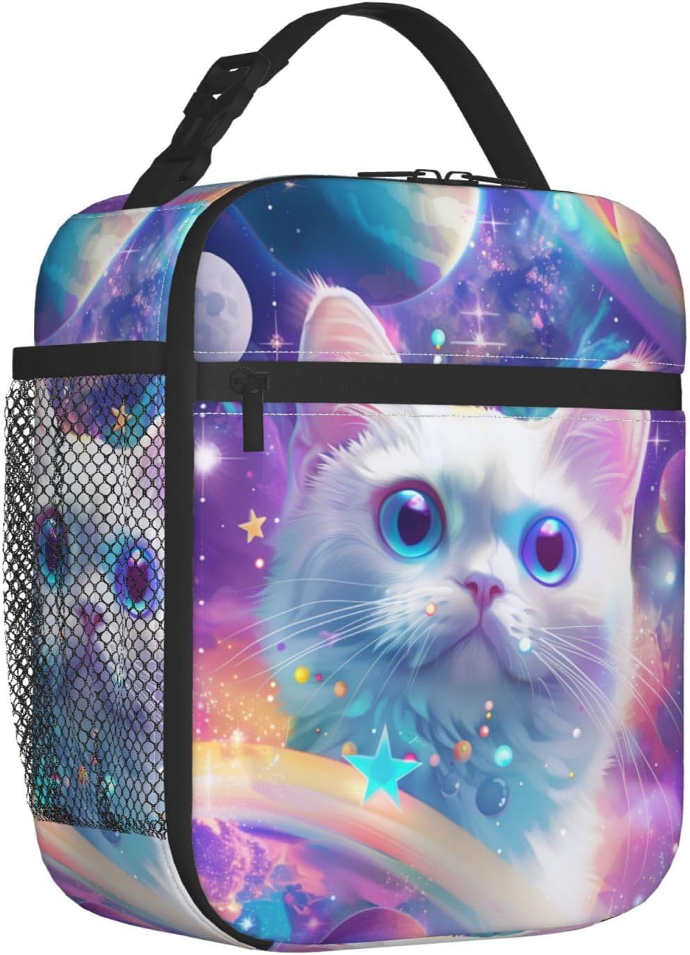 Insulated Lunch Box for Girls Men Boys Women Cat Lunch Box for Work,Picnic,School,Travel,Hiking,Beach or Fishing Polyester Purple Cat Theme Lunch Bag