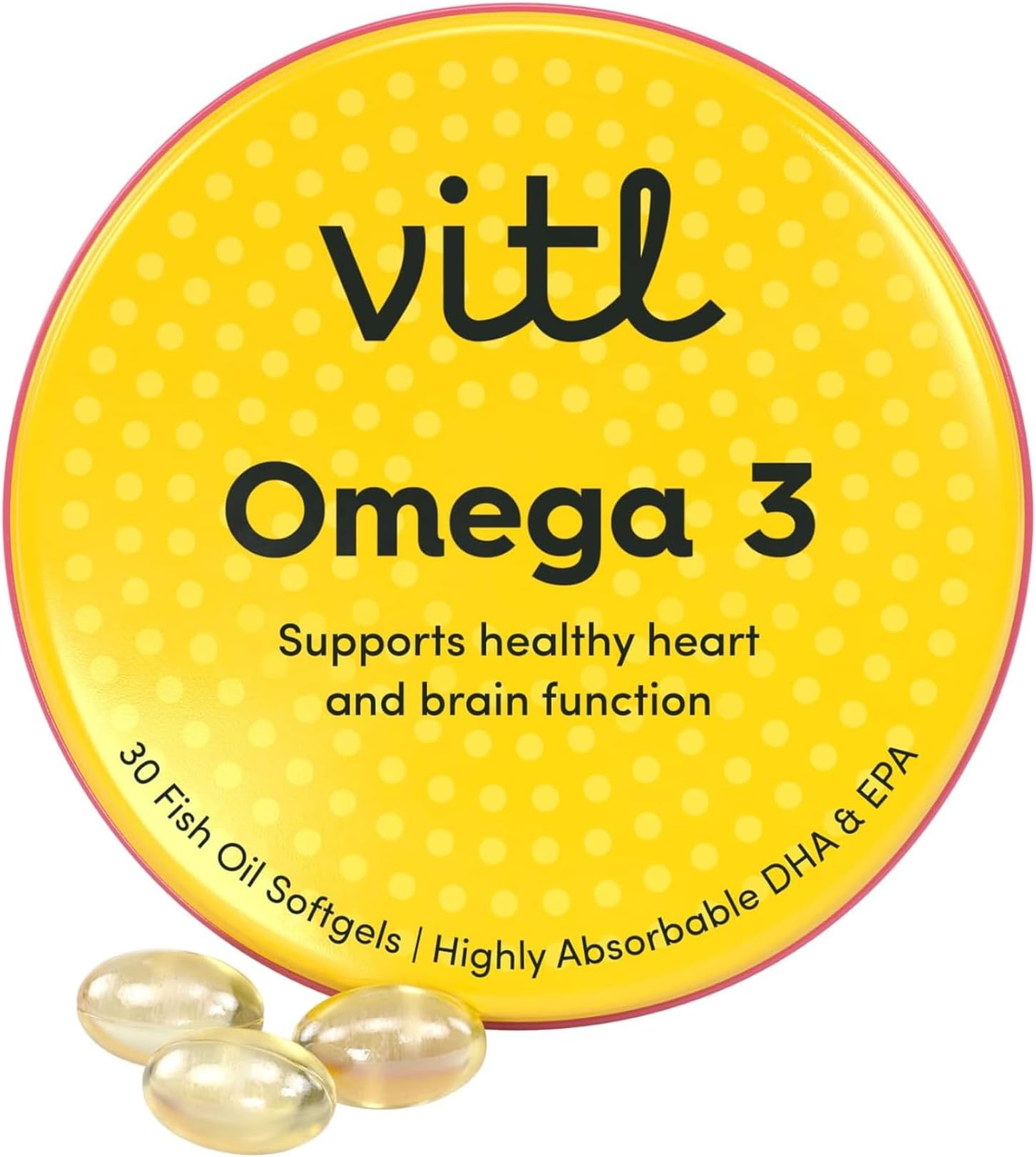 Omega 3 Fish Oil Supplement | Supports Brain, Heart & Cognitive Health | High-Strength DHA & EPA Omega-3 Fatty Acid Supplement with Vitamin E Extract | Easy-to-Swallow Softgels | Pocket Tin (30)