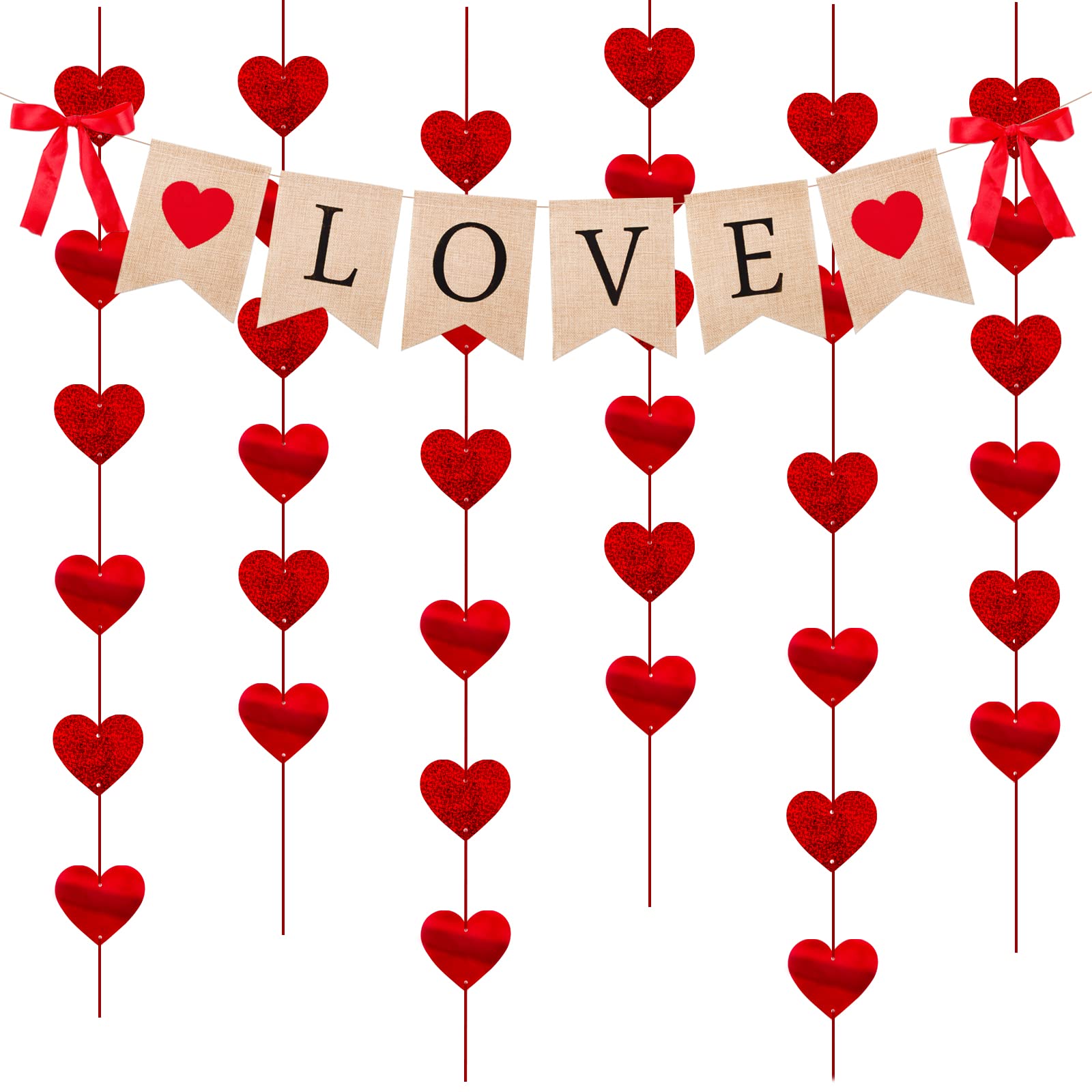 BOFUNX 1pcs Amor Banner de LOVE y 6pcs Banderines Guirnalda de Corazones para Decoración Día San Valentín Boda Aniversario