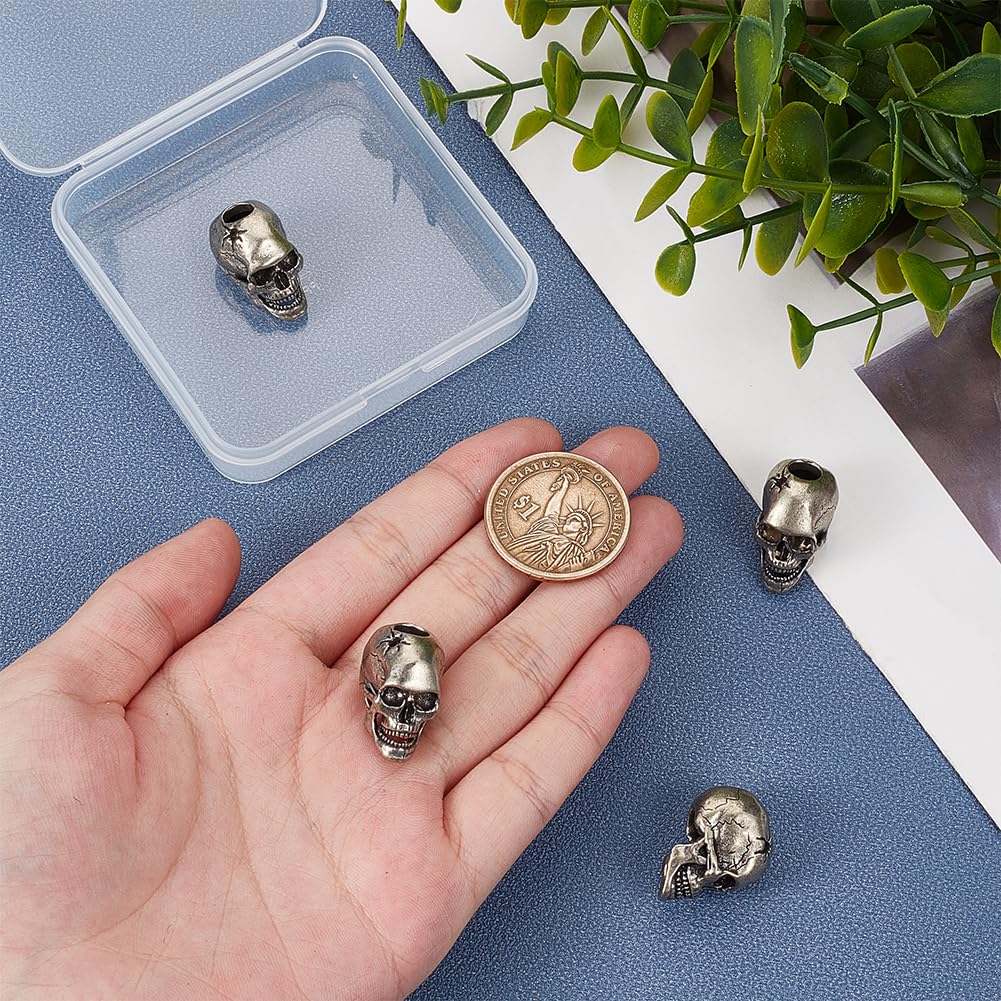 4 Totenkopf Perlen Aus Metall - Antik Silber, 21,5 Mm, 6 Mm Loch, Für DIY Schmuck, Armbänder & Schlüsselanhänger
