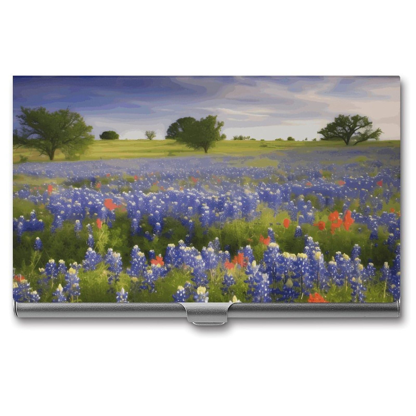 Btcowzrv Style Texas Bluebonnets Scenery Business Card Holder, Metal Slim Business Card Case, Portable Pocket Card Holder, Durable Card Organizer For Business Travel Office Work Daily Card Storage