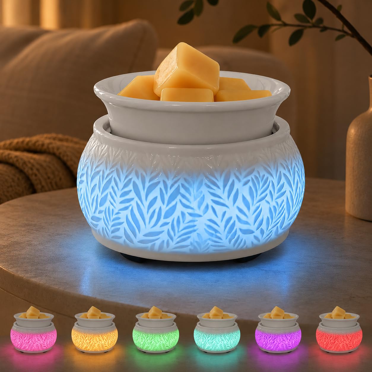 Ceramic Wax Melt Warmer 3-in-1 Electric 7 Colors LED Candle Warmer Lamp