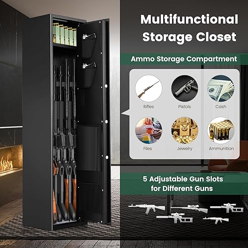 Miniatura 3 de Goplus Caja fuerte para pistola de rifle, caja fuerte grande y larga con cerradura de pistola separada, caja de seguridad de 5 armas con teclado