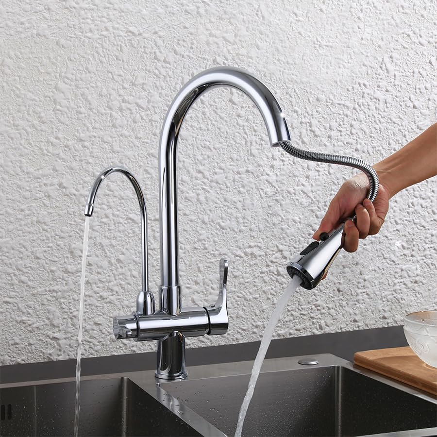 Cuisine à 3 voies mitigeur extractible double mode chrome ZH1YFD - 5