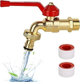 Comprar Grifo de jardín de 1/2 pulgadas de latón resistente a la corrosión y a las heladas, con 1 conexión de manguera gratis, 2 cintas de sellado de rodillos, grifo antigoteo, grifo exterior de latón para