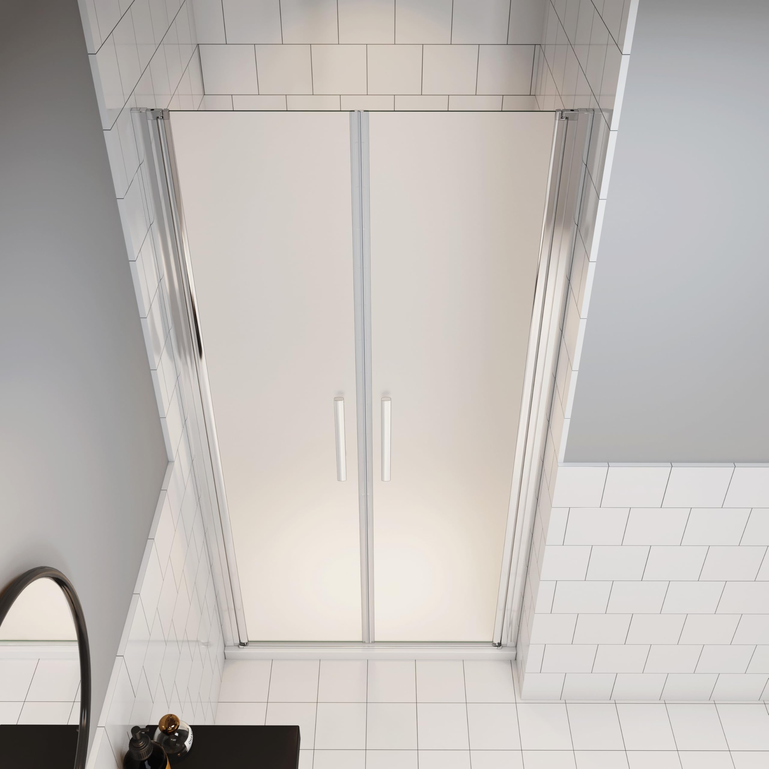 Duschtür Nischentür 90 x 195cm Pendeltür 6mm ESG Nano Glas Schwingtür Doppeltür Milchglas Chrom