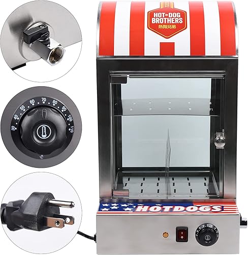 Miniatura 2 de TQSHOoP Vaporizador eléctrico para perros calientes vaporizador comercial de choza para perros calientes de 1500 W máquina calentadora de salchichas
