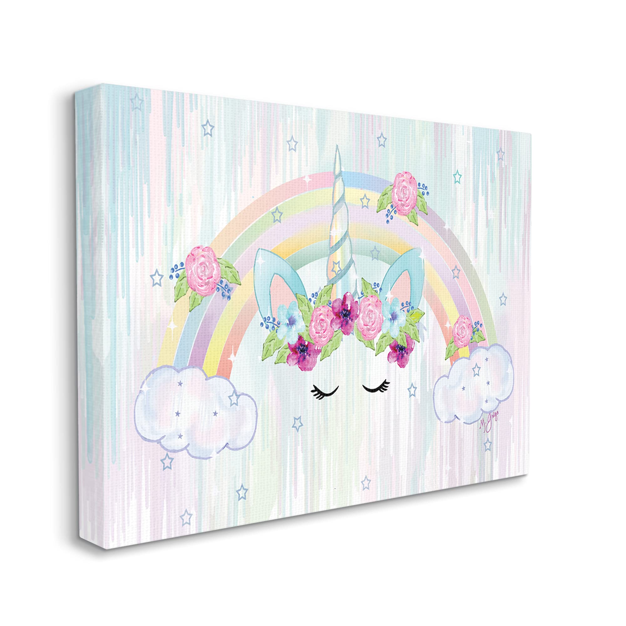 Stupell IndustriesUnicorn Eyes Under Floral Rainbow Starry Clouds, Designed by Maureen Grigs Canvas Wall Art, Multi-Color