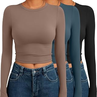AUTOMET 3 Pack Women's Y2K Long Sleeve Crop Tops - Slim Fitted Basic Shirts for Fall Outfits & Going Out