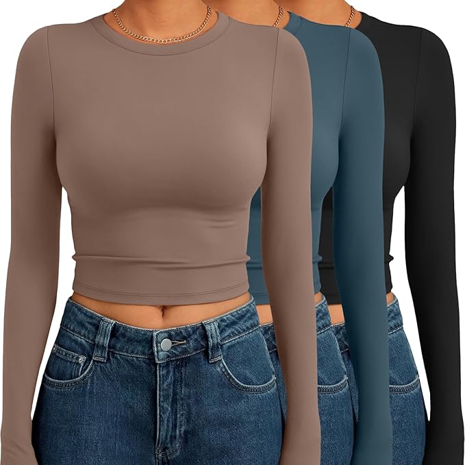 AUTOMET 3 Pack Womens Long Sleeve Shirts Y2K Going Out Crop Tops Cute Basic Slim Fitted Fall Fashion Outfits 2026 Clothes