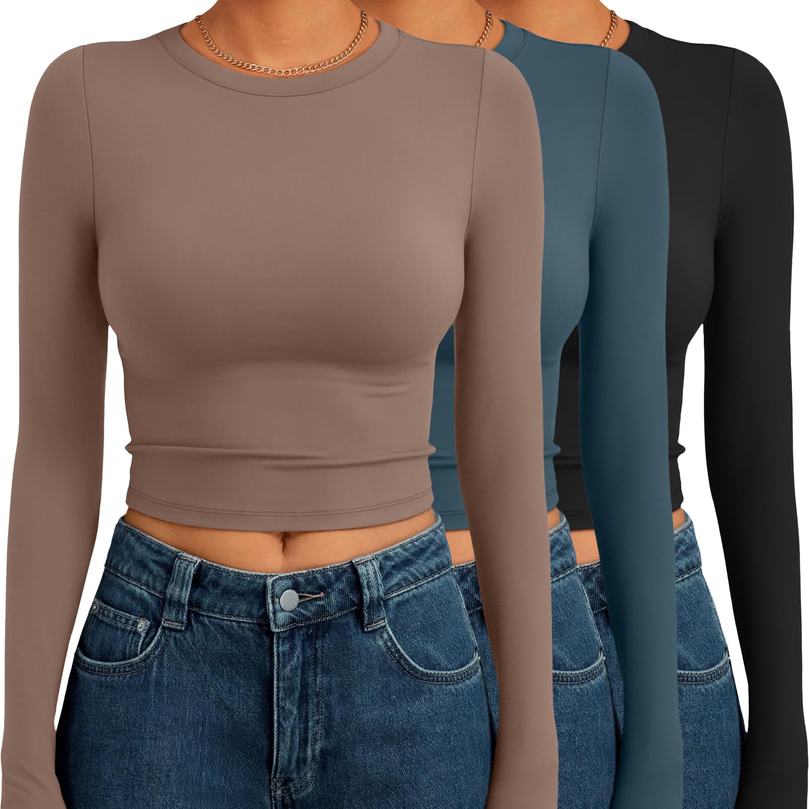 AUTOMET 3 Pack Long Sleeve Crop Top