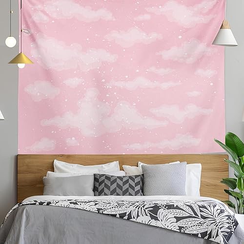 XSHANG Pink Cloud Tapestry for Bedroom Decor, Aesthetic Home Decorations for Backdrop, Cute White Heaven Sky Tapestries, Wall Hanging for Teen Girls College Dorm, Living Room, Ceiling (59Wx79L)
