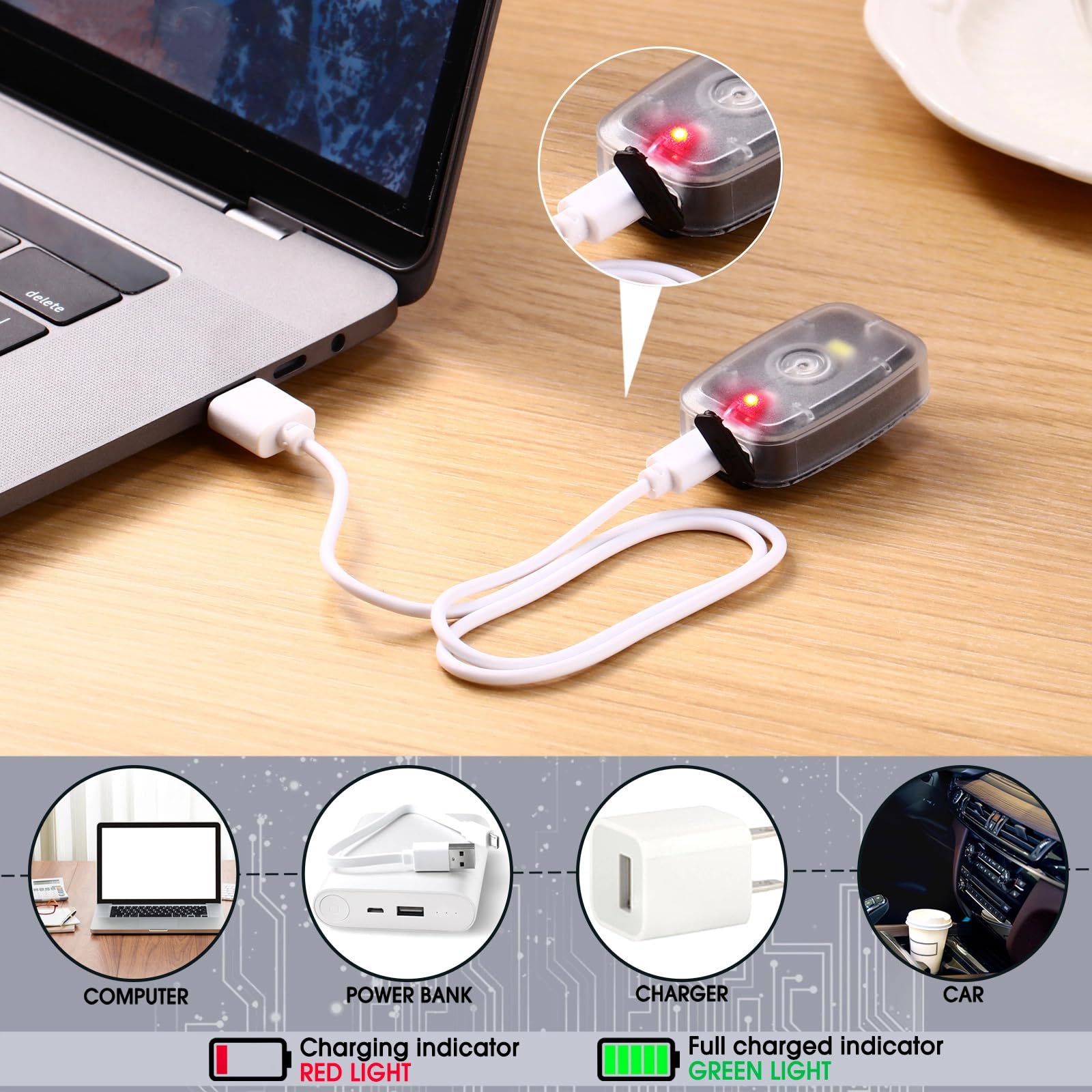 Feux de sécurité LED pour coureurs - Rechargeable par USB - Feu arrière stroboscopique à clipser - 5 modes - Feux de marche clignotants pour le cyclisme de nuit, la randonnée, les animaux domestiques
