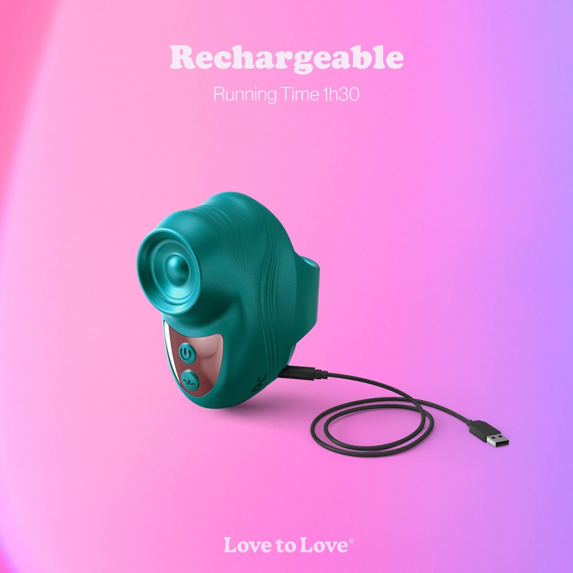 Love to Love Kisscool – Stimolatore Clitorideo Ricaricabile, Anello Vibrante per Donna, 10 Modalità, Impermeabile, Uso Solo & Duo