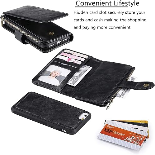 Miniatura 5 de Asuwish Funda de teléfono para iPhone 66s78SE 2020 2022 con cremallera, funda desmontable con protector de pantalla y tarjetero abatible para